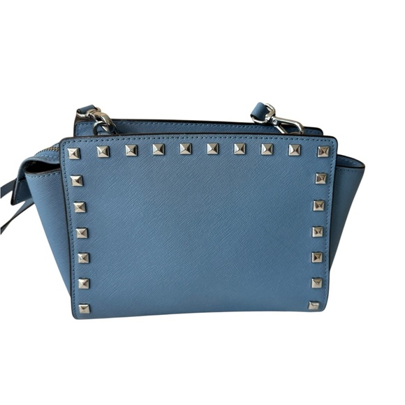 Michael Kors Selma Stud Medium Sky Blue Leather‎ Crossbody Bag - Picture 8 of 13